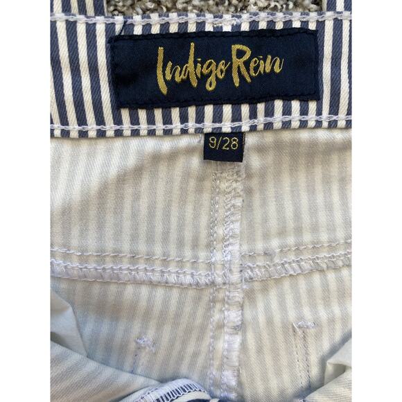 Indigo Rein Jeans Womens Size 9 Blue White Stripe Casual Flare Bell Bottom Pants - Picture 3 of 8